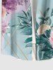 Plus Size Floral Leaf Branch Contrast Two Tone Print Hawaii Button Pocket Shirt For Men -  