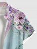 Chemise Hawaiienne Imprimé Feuilles et Fleurs à Deux Tons Grande Taille avec Poche - Rose clair 6XL
