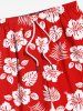 Plus Size Floral Tropical Leaf Print Hawaii Drawstring Beach Shorts For Men -  