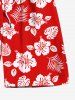 Plus Size Floral Tropical Leaf Print Hawaii Drawstring Beach Shorts For Men -  