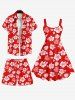 Plus Size Floral Tropical Leaf Print Hawaii Drawstring Beach Shorts For Men -  