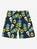 Plus Size Skull Pineapple Avocado Ice Cream Print Hawaii Drawstring Beach Shorts For Men -  