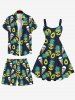 Plus Size Skull Pineapple Avocado Ice Cream Print Hawaii Drawstring Beach Shorts For Men -  