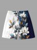 Plus Size Colorblock Flowers Leaf Print Hawaii Beach Shorts For Men -  