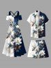 Plus Size Colorblock Flowers Leaf Print Hawaii Beach Shorts For Men -  