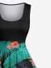 Plus Size Tropical Leaf Hibiscus Flower Cats Print Hawaii 1950s Vintage Dress -  