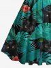 Plus Size Tropical Leaf Hibiscus Flower Cats Print Hawaii 1950s Vintage Dress -  