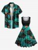 Plus Size Tropical Leaf Hibiscus Flower Cats Print Hawaii 1950s Vintage Dress -  