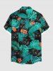 Plus Size Tropical Leaf Hibiscus Flower Cats Print Buttons Pocket Hawaii Shirt For Men -  