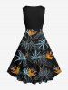 Plus Size Flowers Print Hawaii 1950s Vintage Dress -  