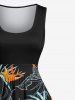 Plus Size Flowers Print Hawaii 1950s Vintage Dress -  