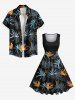 Plus Size Flowers Print Hawaii 1950s Vintage Dress -  