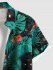 Plus Size Tropical Leaf Hibiscus Flower Cats Print Buttons Pocket Hawaii Shirt For Men -  