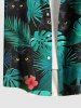 Plus Size Tropical Leaf Hibiscus Flower Cats Print Buttons Pocket Hawaii Shirt For Men -  