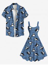 Shark Sea Waves Print Plus Size Matching Hawaii Beach Outfit For Couples -  