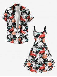 Costume de Plage Flamant Arbre Noix de Coco Grande Taille Assortis pour Couple - Noir 
