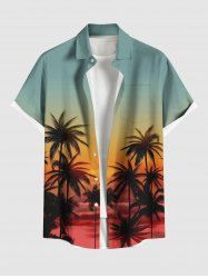 Plus Size Coconut Tree Ombre Print Buttons Pocket Hawaii Shirt For Men -  