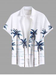 Plus Size Coconut Tree Cloud Print Buttons Pocket Hawaii Shirt For Men -  