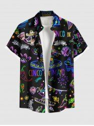 Plus Size Fish Plant Straw Hat Vegetable Floral Skull Print Buttons Pocket Hawaii Shirt For Men -  