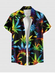 Plus Size Colorful Maple Leaf Print Buttons Pocket Hawaii Shirt For Men -  