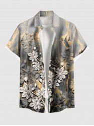 Plus Size Textured Leaf Branch Quicksand Print Hawaii Button Pocket Shirt For Men -  