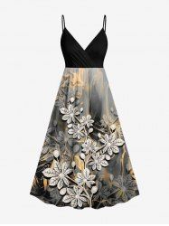 Robe Ligne A Superposée Texturée Feuille Imprimée de Grande Taille - Gris M