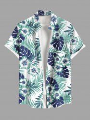 Plus Size Tropical Leaf Flower Print Buttons Pocket Hawaii Shirt For Men -  