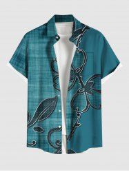 Plus Size 3D Textured Flower Leaf Print Hawaii Button Pocket Shirt For Men -  