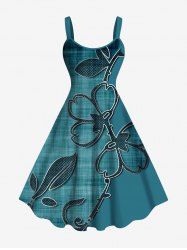 Robe débardeur grande taille à imprimé floral et feuilles texturé 3D style hawaïen, coupe trapèze. - Vert 4X