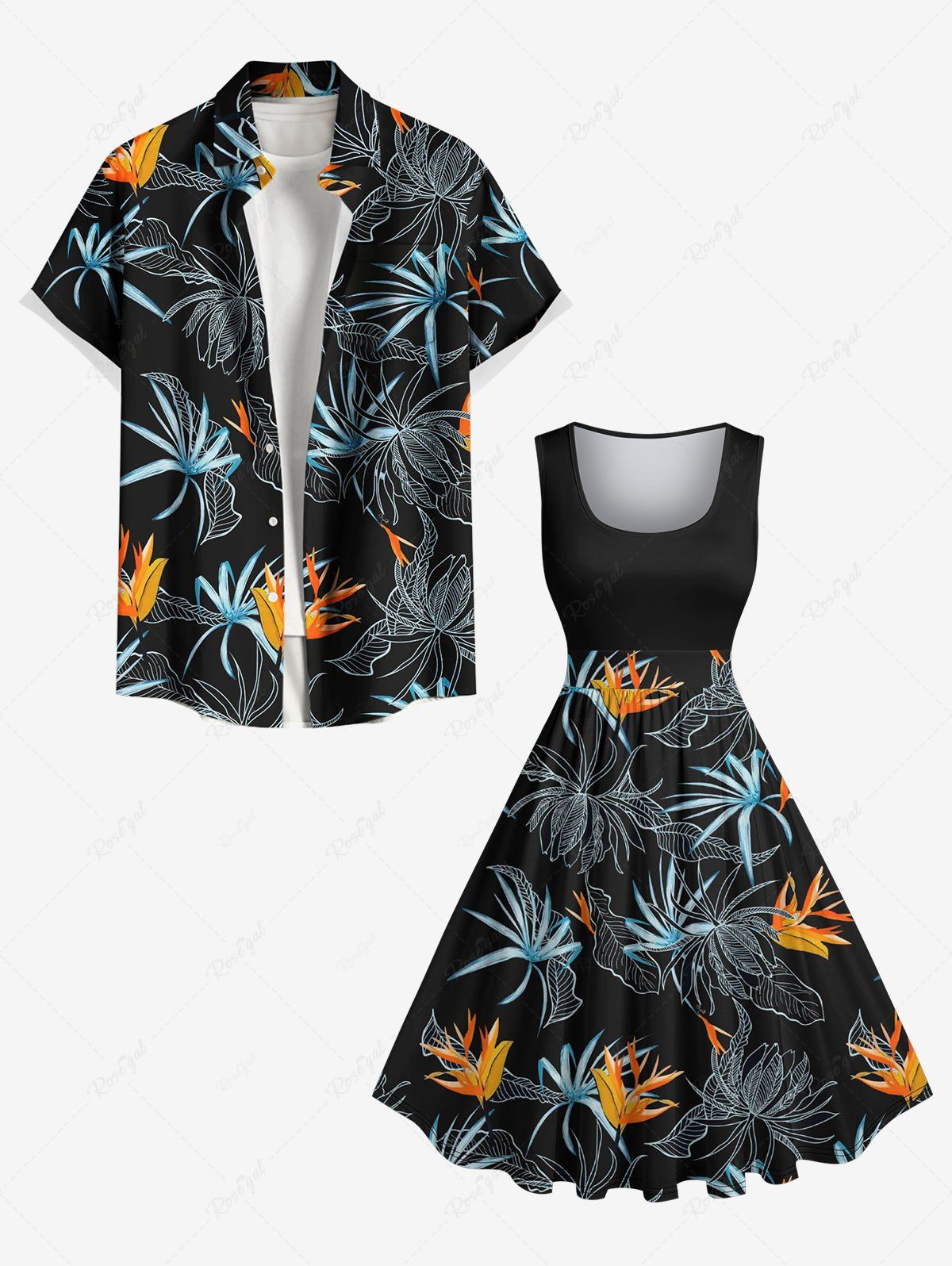 Latest Flowers Print Plus Size Matching Hawaii Beach Outfit For Couples  