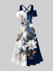 Distressed Colorblock Flowers Leaf Print Plus Size Matching Hawaii Beach Outfit For Couples -  