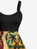 Tenue de Plage Grande Taille Imprimé Cocotiers et Paysage Marin pour Couples - Deep Yellow 