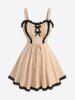 Bowknot Lace Trim Lace-up Textured Two Tone Tank Top and Skinny Leggings Plus Size Outfit -  