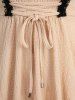 Bowknot Lace Trim Lace-up Textured Two Tone Tank Top and Skinny Leggings Plus Size Outfit -  