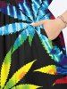 Robe Hawaïen Mi-Longue Fendue Feuille D'Erable Colorée Imprimée de Grande Taille - Noir XS