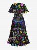 Plus Size Fish Plant Straw Hat Vegetable Floral Skull Print Split Hawaii Midi Dress -  