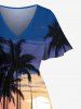 Plus Size Coconut Tree Sun Seascape Print Split Hawaii Midi Dress -  