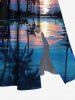 Plus Size Coconut Tree Sun Seascape Print Split Hawaii Midi Dress -  