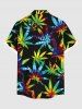 Plus Size Colorful Maple Leaf Print Buttons Pocket Hawaii Shirt For Men -  