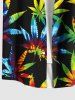Plus Size Colorful Maple Leaf Print Buttons Pocket Hawaii Shirt For Men -  
