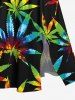 Plus Size Colorful Maple Leaf Print Split Hawaii Midi Dress -  