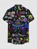 Plus Size Fish Plant Straw Hat Vegetable Floral Skull Print Buttons Pocket Hawaii Shirt For Men -  