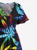 Plus Size Colorful Maple Leaf Print Split Hawaii Midi Dress -  