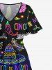 Plus Size Fish Plant Straw Hat Vegetable Floral Skull Print Split Hawaii Midi Dress -  
