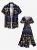 Plus Size Fish Plant Straw Hat Vegetable Floral Skull Print Split Hawaii Midi Dress -  