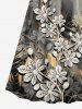 Plus Size Textured Leaf Branch Quicksand Print Hawaii Surplice A Line Cami Dress -  