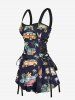 Coconut Tree Tropical Leaf Floral Bus Print Hawaii Lace Up A Line Tank Dress -  