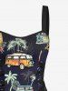 Coconut Tree Tropical Leaf Floral Bus Print Hawaii Lace Up A Line Tank Dress -  