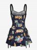 Coconut Tree Tropical Leaf Floral Bus Print Hawaii Lace Up A Line Tank Dress -  