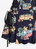 Coconut Tree Tropical Leaf Floral Bus Print Hawaii Lace Up A Line Tank Dress -  